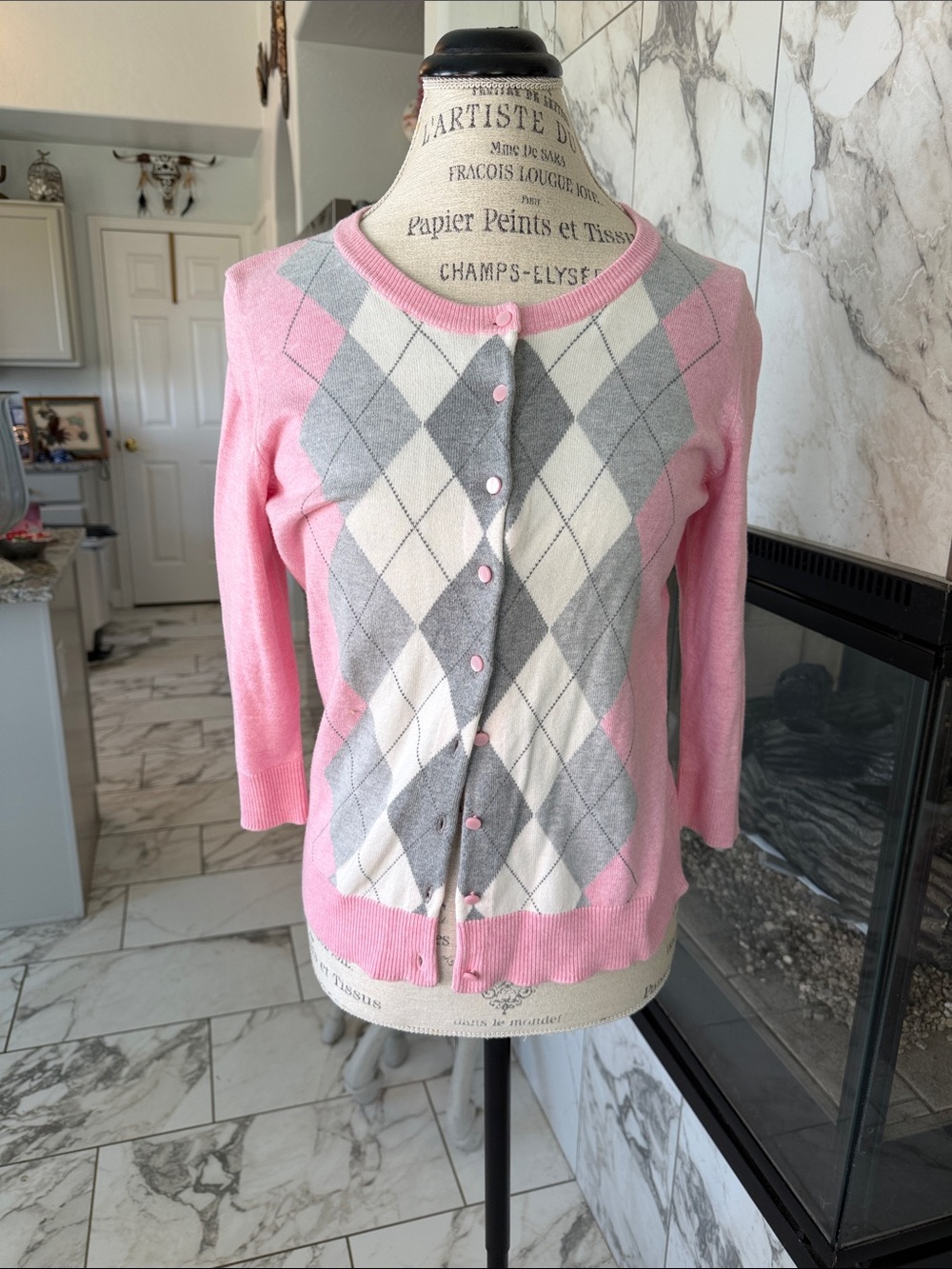 Talbots Pink Argyle Button-Front Cardigan S